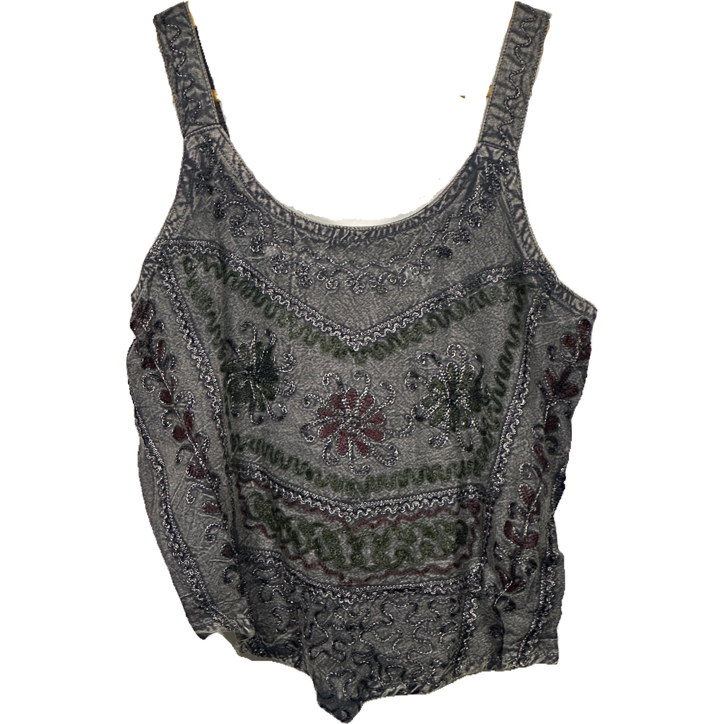 VINTAGE BOHEMIAN EMBROIDERED SLEEVELESS BUTTON DOWN CROPPED TOP VEST