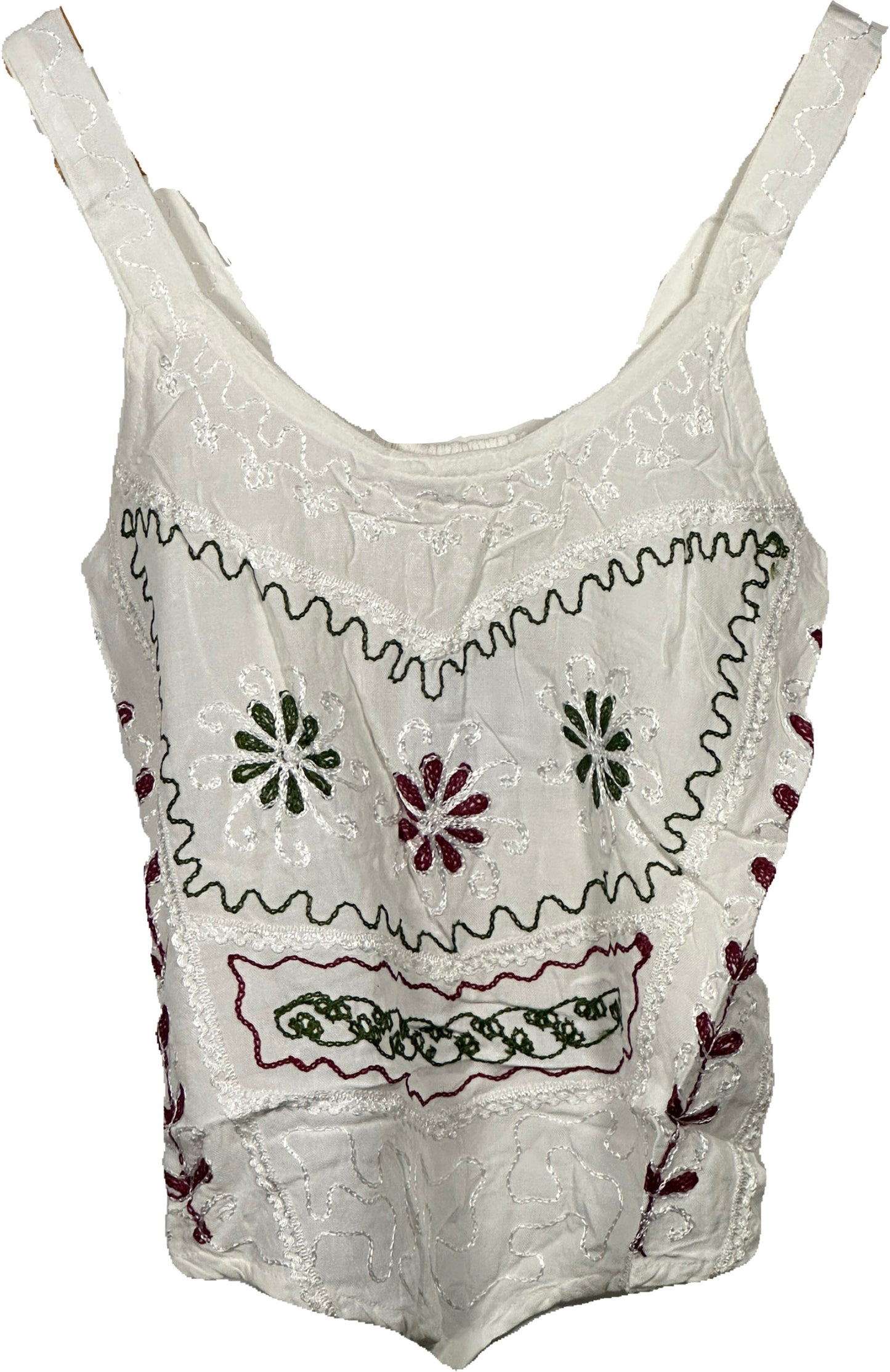 VINTAGE BOHEMIAN EMBROIDERED SLEEVELESS BUTTON DOWN CROPPED TOP VEST